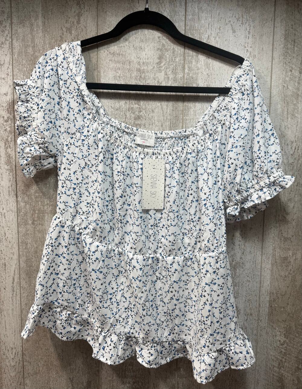 Sienna Sky Women’s M Floral Ruffle Peplum Blouse Square Neck NWT Cottagecore